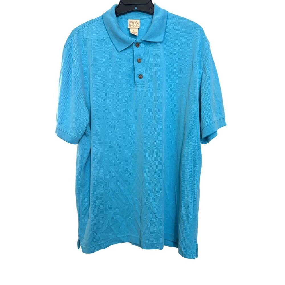 Jos. A Bank Size Large Blue Collared Short Sleeve‎ Polo Shirt 3 Buttons